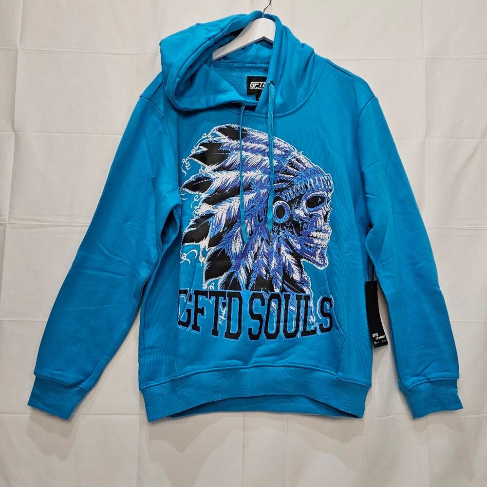 GFTD LA GFTD Souls Skull Feathers Crystals Blue Hoodie Size Medium